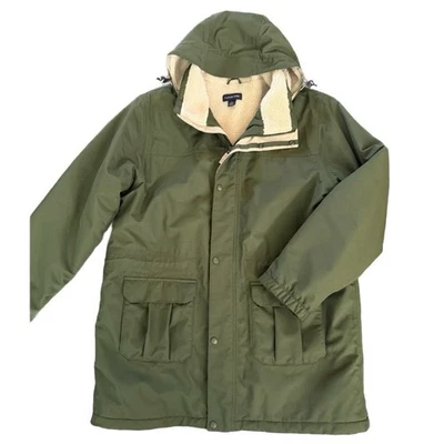 Lands' End Men’s Olive Hooded Waterproof Insulated Parka Sherpa Lined - Image 1 of 4