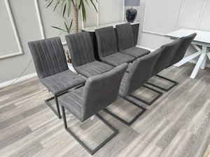 Stunning Furniture Village Set Of 8 Moon Charcoal Faux Leather Dining Chairs - Picture 1 of 18