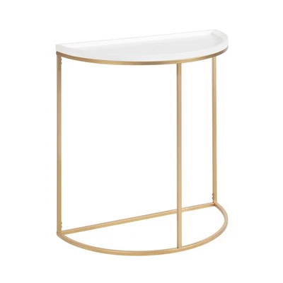 Dorrah Modern Round Console Table; 28 x 14 x 30; White and Gold; Glam Half-Ci... - Image 1 of 4