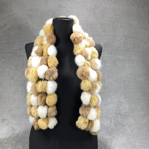 Damen Kaninchenfell Bommel Schal Stola Halstuch weiß braun Boho Luxus Hochzeiten - Bild 1 von 6