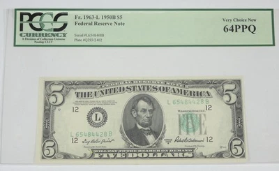 1950-B $5 San Francisco L-District FRN PCGS Very Choice New 64 PPQ Fr#1963-L - Image 1 of 4