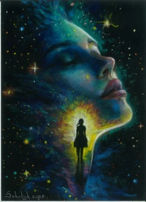 dibujo original 21 x 29 cm 168SkV ilustraciones pastel extensión cósmica silueta Foto 1 de 2