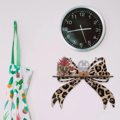  Stylish Small Floating Shelf For Wall With Leopard Print Bow Jewelry Necklace - Image 1 of 4