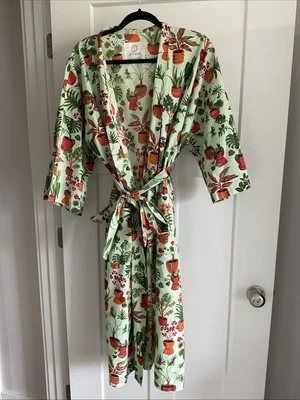 Anthropologie PRINT FRESH Green Potted Plants Organic Cotton Robe - S/M - NEW - Image 1 of 4