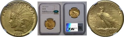 1911-D $10 Indian  Gold NGC AU-58  CAC - Image 1 of 3