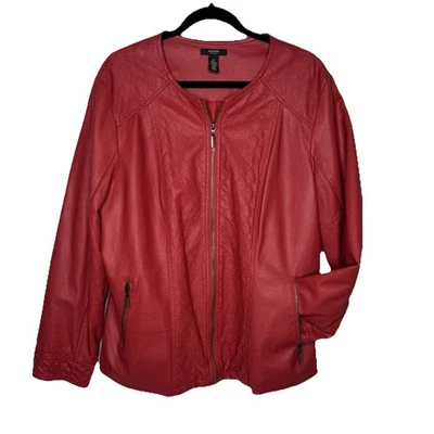 Jaqueta de Moto Alfani Feminina Couro Sintético 2X Vermelha Acolchoada Zíper Bolsos Frontais Forrados - Imagem 1 de 4