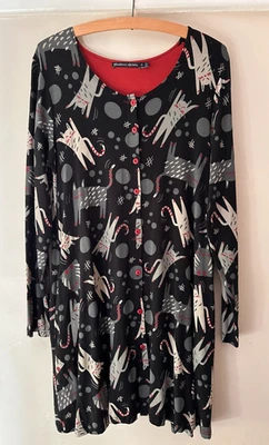 Gudrun Sjoden cat shift dress size M UK12 black mix jersey pockets tunic fun - Image 1 of 4