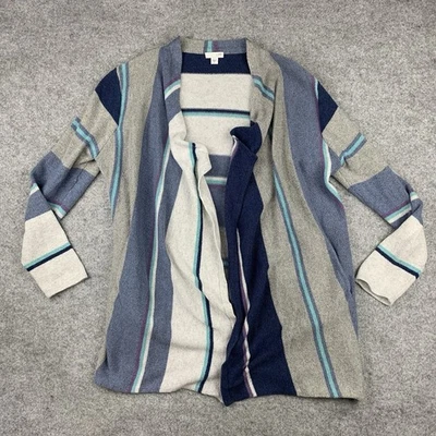 Cárdigan J Jill para mujer talla mediana azul a rayas frente abierto Foto 1 de 4