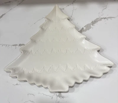 Pottery Barn Christmas Tree Serving Platter 15.5 x 13.5 Stonewear Glaze Holiday - Image 1 of 4