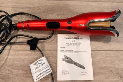 CHI Spin N Curl Amazing Curling Iron 1 Inch Ceramic  Ruby Red Auto Rotating Hair - Image 1 of 4
