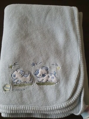 Just Born Baby Blue Cotton Thermal Waffle Weave Blanket Puppy Dog Ball Star FLAW - Image 1 of 4