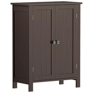 Bathroom Floor Cabinet Storage Double Doors Organizer w/Adjustable Shelf Brown - Picture 1 of 23