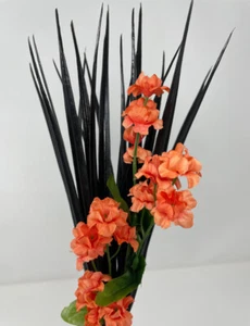 11" Mixed: BLACK Vanilla SWORD Grass & ORANGE flower Cimbo 837A, Stone base, Rea - Picture 1 of 2
