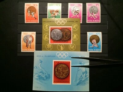 Sellos rumanos 1972 medallas olímpicas conjunto completo hoja Perf e Imperf MNH TOP Foto 1 de 2