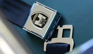 VW TYPE 1 2 3 WOLFSBURG 2 POINT CHROME BUCKLE BLACK LAP SEAT BELT BUG BUS GHIA - Picture 1 of 4