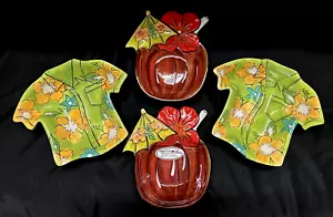 Hawaiian Shirt & Tropical Drink 4 Pc Serving Entertainment Set Clay Art NOS NIB - Picture 1 of 14