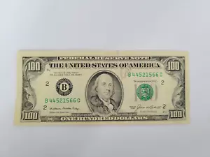 1985 $100 One Hundred Dollar Bill, Federal Reserve Note, Serial # B44521566C - Picture 1 of 2