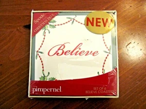 PIMPERNEL 'SPODE' ENGLAND 'BELIEVE' CHRISTMAS HOLLY & BERRIES SET 6 COASTERS NIB - Picture 1 of 6