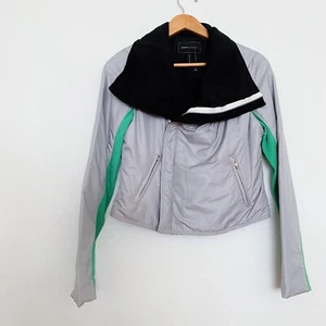 New BCBG Fleece Windbreaker Waterproof Puffer Moto Jacket Coat Green Gray S - Picture 1 of 6
