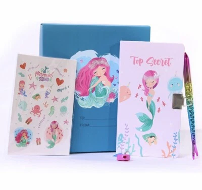 Diary with Lock Mermaid Journal With Heart Lock Pens Stickers 7x 4 Gift Mermaid - Image 1 of 4