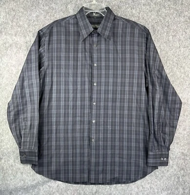 Рубашка мужская Salvatore Ferragamo XL черная серая клетчатая хлопковая с длинным рукавом - Изображение 1 из 4