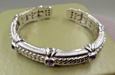 NUEVO EN CAJA Brazalete con bisagras Judith Ripka de plata esterlina estación amatista 8" 51,2 g Foto 1 de 4