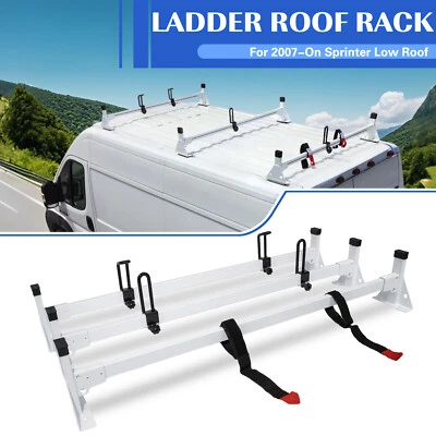 Baca de techo con escalera de 3 barras para Mercedes Sprinter 2007-en techo bajo 144WB acero Foto 1 de 4