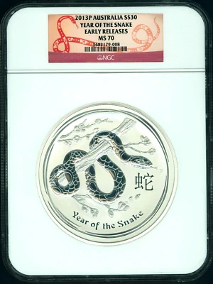 2013 P AUSTRALIA Lunar YEAR SNAKE 1 KILO ( 32.15 oz ) Pure Silver Coin NGC MS70 - Image 1 of 2