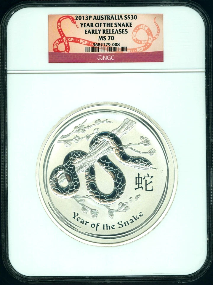 2013 P AUSTRALIA Lunar YEAR SNAKE 1 KILO ( 32.15 oz ) Pure Silver Coin NGC MS70 - Image 1 of 2