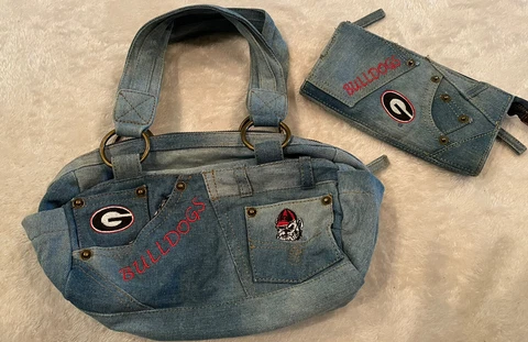 University of Georgia Bulldogs Ladies blue denim handbag purse matching wallet Cover