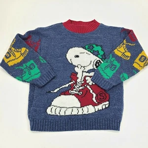 Vintage SNOOPY Hot Cashews Childs Sweater Primary COLORBLOCK - Small hole - Picture 1 of 9