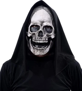 Adults Full Head Scary Realistic UV Reactive Grim Skull Skeleton Mask - Picture 1 of 7