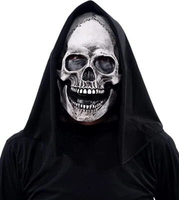 Adults Full Head Scary Realistic UV Reactive Grim Skull Skeleton Mask - Image 1 of 4