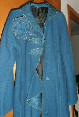 ABRIGO Grande CoVelo 100% Lana Largo Anthropologie Cremallera Ribete Flores Lana Hervida Foto 1 de 3