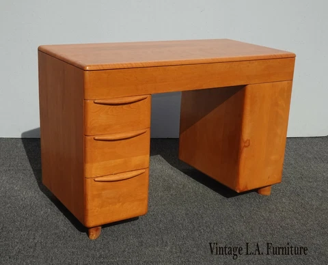 Vintage Heywood Wakefield Mid Century Modern Maple Desk w Bookshelves Cover