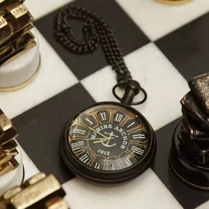 ROSS LONDON Personalisierte Messing Schwarz Taschenuhr mit Kette Vintage Antik - Bild 1 von 7