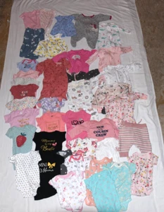 0-3 Month Baby Girl Clothes Lot (30+ pieces) Flowers Animals Pink Footies - Picture 1 of 17