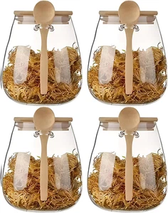 Airtight Glass Jar Storage Container with Bamboo Lid Set of 4, Wide Mouth, Leak- - Picture 1 of 7