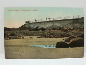 Postcard Lynn MA Red Rock The Breakwater - Picture 1 of 2