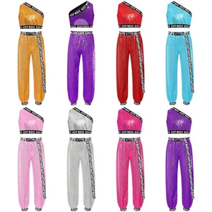 Kids Girls Outfits With Pants Set Competitions Suits Sports Cutout Back Dance - Picture 1 of 61