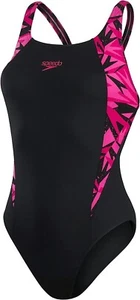 Traje de baño Speedo para mujer Hyper Boom empalme músculo espalda una pieza negro rosa 14/36 - Imagen 1 de 3