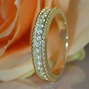 1.50 Ct Round Lab-Created Diamond Engagement Band Ring 14K Yellow Gold Finish - Picture 1 of 5