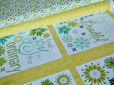 MODA Patchworkstoff, Panel für Kissen, Decken uvm. WELL said, senfgelb-türkis - Bild 1 von 4