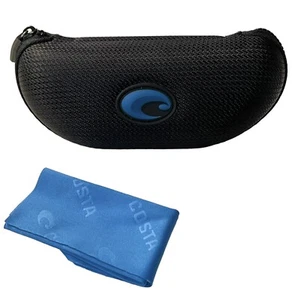 Costa Del Mar Sunglasses Hard Zip Up Clam Shell Case Black & Cleaning Cloth NEW