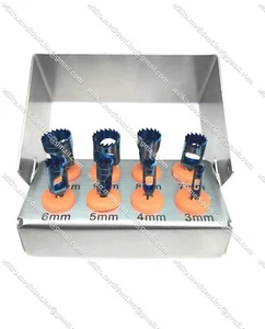 Dental Trephine Drills Kit 8 Pcs Implant Blue Titanium Coated & Bur Holder Wilko - Picture 1 of 7