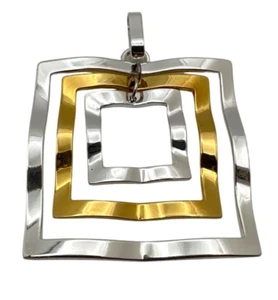 Vintage 90er bicolor verschachtelter quadratischer Anhänger Silber Gold modernes geometrisches Design - Bild 1 von 7