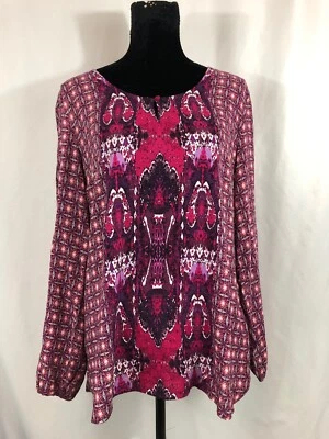 Blusa Top Laura Scott Mujer Talla M Rosa Multicolor Manga Larga Boho Campesina Foto 1 de 3