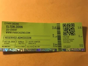 ELTON JOHN TICKET STUB RARO INVITO PRIVATO PARX CASINO 20/10/18 - Foto 1 di 2