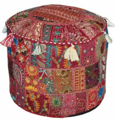 Multicolor Pouf Ottoman Indian Poof Pouffe Foot Stool Floor Pillow Ethnic Decor - Image 1 of 3