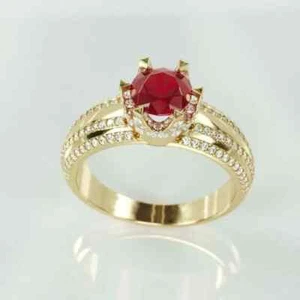2Ct Round Lab Created Pink Ruby Fancy Anniversary Ring 14K Yellow Gold Plated - Picture 1 of 6